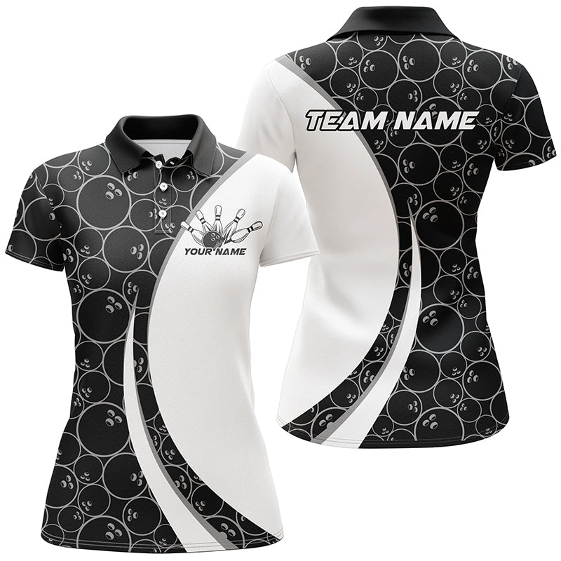 Black And White Custom Retro Bowling Shirts For Women, Classic Vintage Bowling Team Shirt IPHW7411