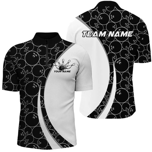 Black And White Custom Retro Bowling Shirts For Men, Classic Vintage Bowling Team Shirt IPHW7411