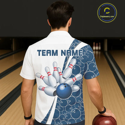 Black And Navy Blue Custom Retro Bowling Shirts For Men And Women, Classic Vintage Bowling Team Shirt IPHW7413