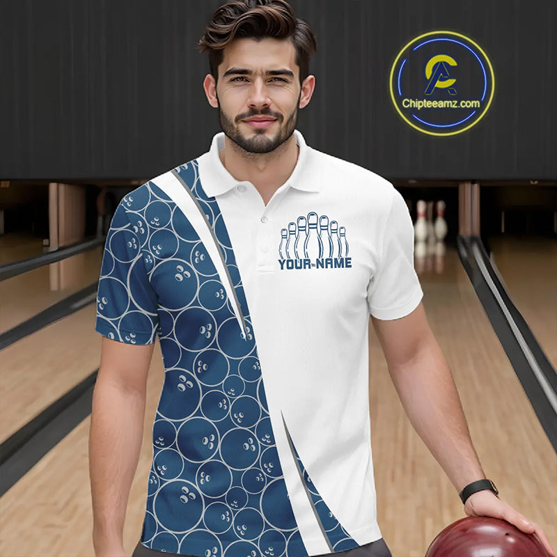 Black And Navy Blue Custom Retro Bowling Shirts For Men, Classic Vintage Bowling Team Shirt IPHW7413