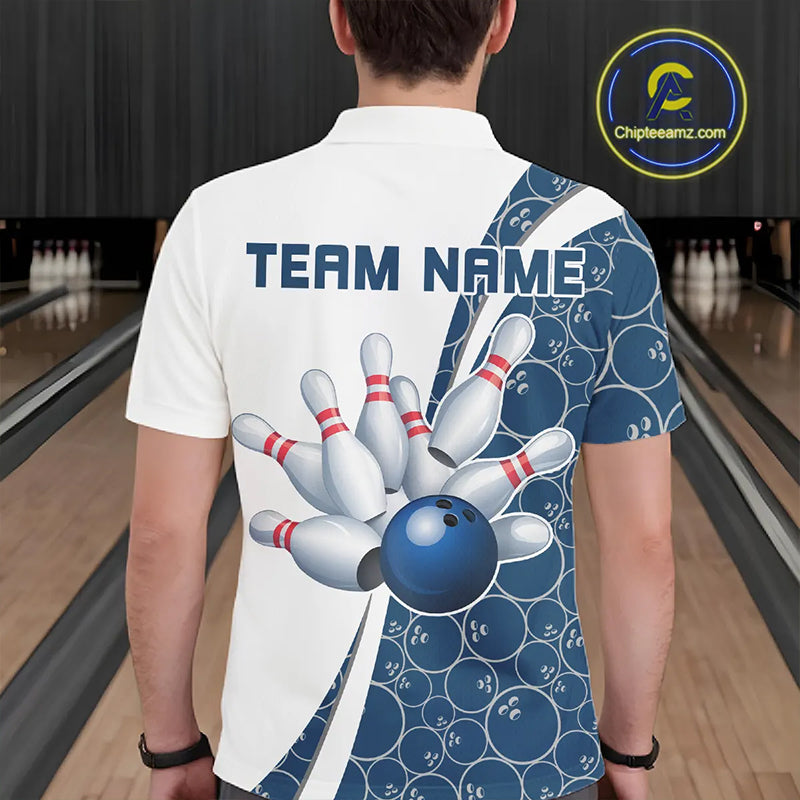 Black And Navy Blue Custom Retro Bowling Shirts For Men, Classic Vintage Bowling Team Shirt IPHW7413