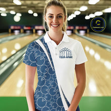 Load image into Gallery viewer, Black And Navy Blue Custom Retro Ladies Bowling Shirts, Classic Vintage Bowling Team Shirt IPHW7413