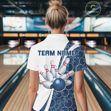 Load image into Gallery viewer, Black And Navy Blue Custom Retro Ladies Bowling Shirts, Classic Vintage Bowling Team Shirt IPHW7413