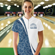 Load image into Gallery viewer, Black And Navy Blue Custom Retro Ladies Bowling Shirts, Classic Vintage Bowling Team Shirt IPHW7413