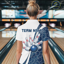 Load image into Gallery viewer, Black And Navy Blue Custom Retro Ladies Bowling Shirts, Classic Vintage Bowling Team Shirt IPHW7413