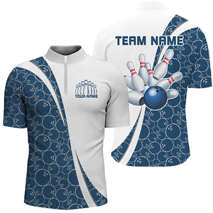 Black And Navy Blue Custom Retro Bowling Shirts For Men, Classic Vintage Bowling Team Shirt IPHW7413