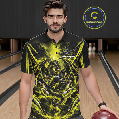 Custom Black And Yellow Thunder Lightning Dragon Men Bowling Jersey Men Polo Shirt IPHW12124