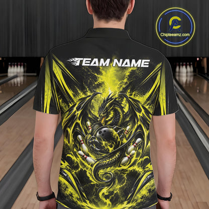 Custom Black And Yellow Thunder Lightning Dragon Men Bowling Jersey Men Polo Shirt IPHW12124