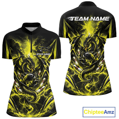 Custom Yellow Thunder Lightning Dragon Women Bowling Jersey Women Quarter-Zip Shirt IPHW12124