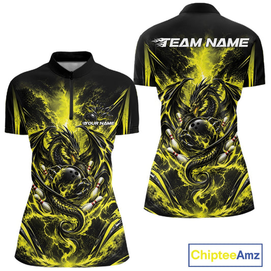 Custom Yellow Thunder Lightning Dragon Women Bowling Jersey Women Quarter-Zip Shirt IPHW12124