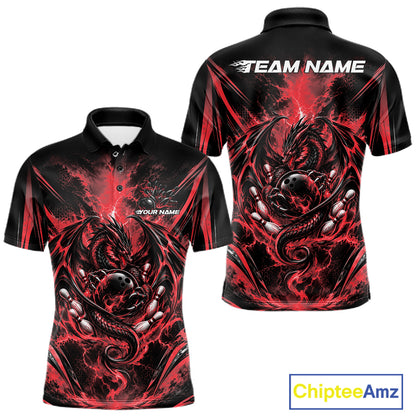 Custom Black And Red Thunder Lightning Dragon Men Bowling Jersey Men Polo Shirt IPHW12125