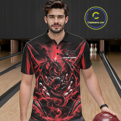 Custom Black And Red Thunder Lightning Dragon Men Bowling Jersey Men Polo Shirt IPHW12125