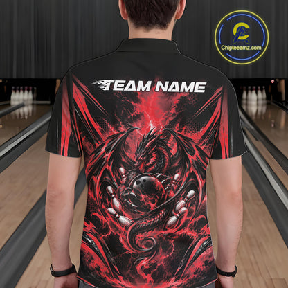 Custom Black And Red Thunder Lightning Dragon Men Bowling Jersey Men Polo Shirt IPHW12125