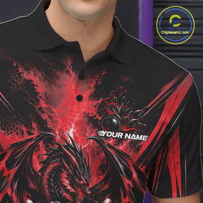 Custom Black And Red Thunder Lightning Dragon Men Bowling Jersey Men Polo Shirt IPHW12125
