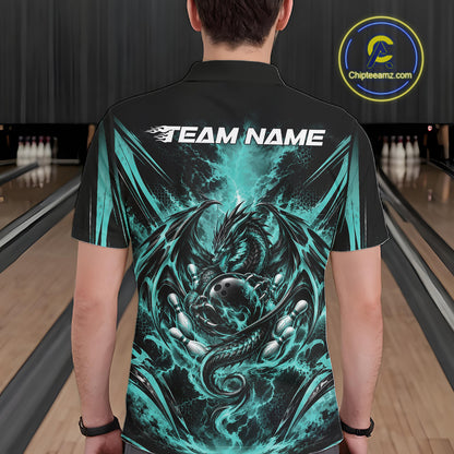 Custom Turquoise Blue Thunder Lightning Dragon Men Bowling Jersey Men Polo Shirt IPHW12126