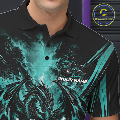 Custom Turquoise Blue Thunder Lightning Dragon Men Bowling Jersey Men Polo Shirt IPHW12126