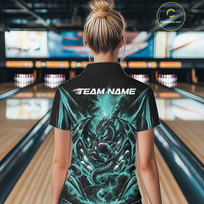 Custom Turquoise Blue Thunder Lightning Dragon Women Bowling Women Quarter-Zip Shirt IPHW12126