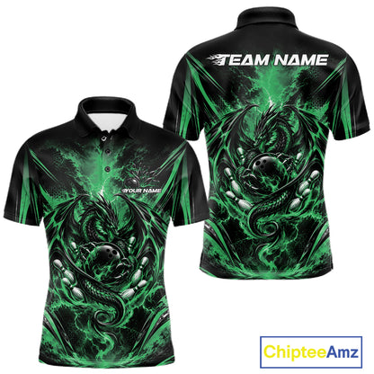 Custom Black And Green Thunder Lightning Dragon Men Bowling Jersey Men Polo Shirt IPHW12127