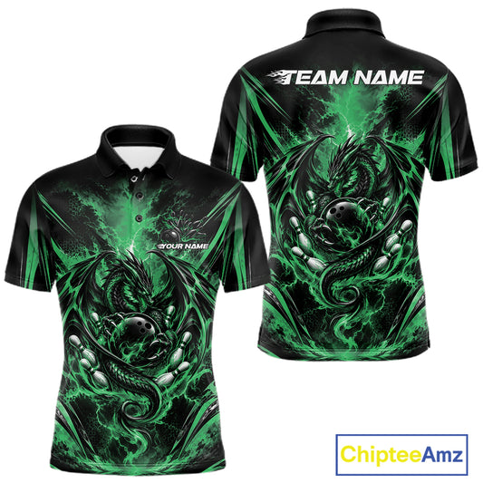 Custom Black And Green Thunder Lightning Dragon Men Bowling Jersey Men Polo Shirt IPHW12127