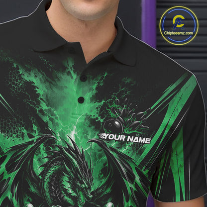 Custom Black And Green Thunder Lightning Dragon Men Bowling Jersey Men Polo Shirt IPHW12127