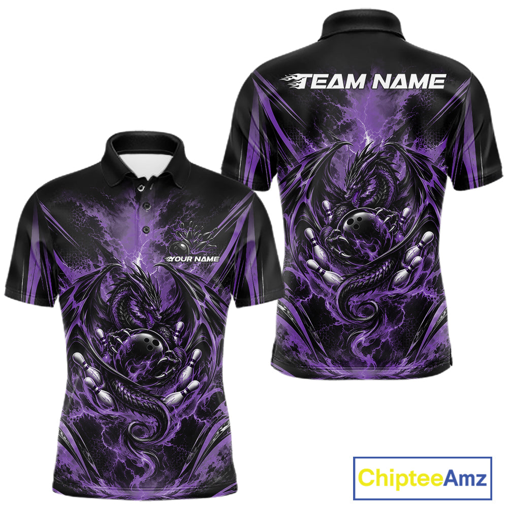 Custom Black And Purple Thunder Lightning Dragon Men Bowling Jersey Men Polo Shirt IPHW12128