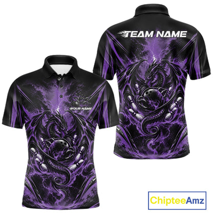 Custom Black And Purple Thunder Lightning Dragon Men Bowling Jersey Men Polo Shirt IPHW12128