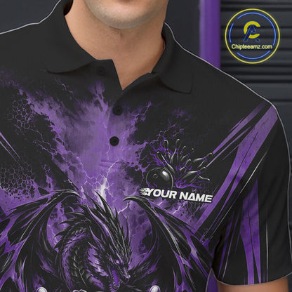 Custom Black And Purple Thunder Lightning Dragon Men Bowling Jersey Men Polo Shirt IPHW12128