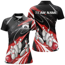 Load image into Gallery viewer, Black And Red Custom Ladies Bowling Shirts, Bowling Tournament Bowling League Shirt IPHW7700