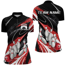 Load image into Gallery viewer, Black And Red Custom Ladies Bowling Shirts, Bowling Tournament Bowling League Shirt IPHW7700