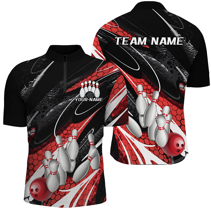 Black And Red Custom Bowling Shirts For Men, Bowling Tournament Bowling League Shirt For Team IPHW7700