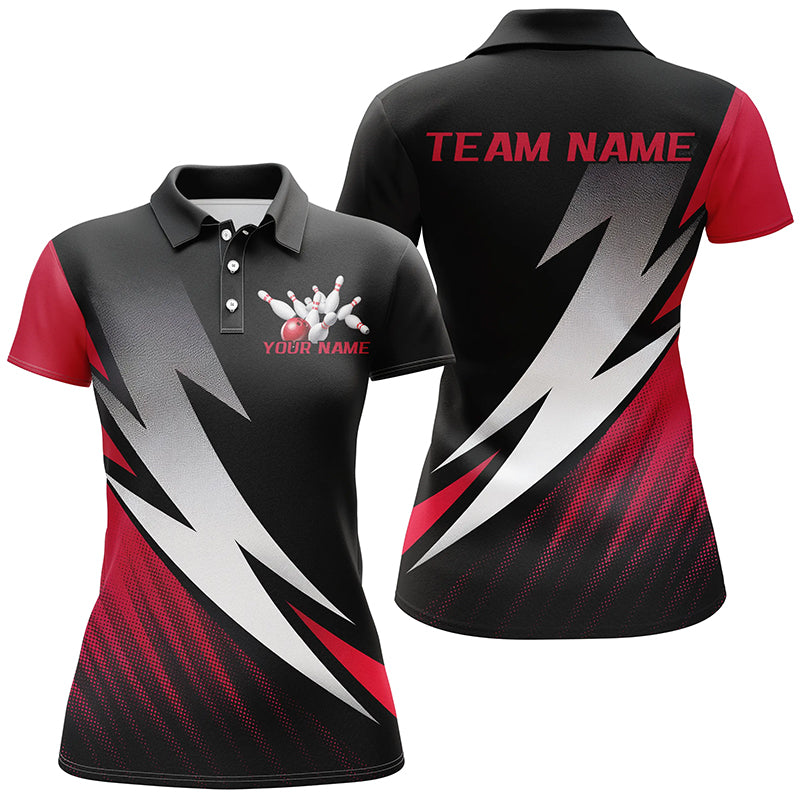 Black And Red Custom Bowling Jerseys, Bowling Team Shirts For Women Bowling Outfits IPHW7706