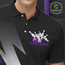 Load image into Gallery viewer, Black And Purple Custom Bowling Jerseys, Bowling Team Shirts For Men Bowling Tournament Outfits IPHW7707