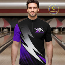 Load image into Gallery viewer, Black And Purple Custom Bowling Jerseys, Bowling Team Shirts For Men Bowling Tournament Outfits IPHW7707