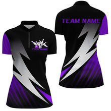 Load image into Gallery viewer, Black And Purple Custom Bowling Jerseys, Bowling Team Shirts For Women Bowling Outfits IPHW7707