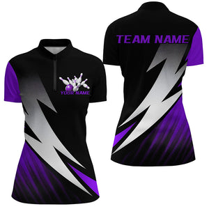 Black And Purple Custom Bowling Jerseys, Bowling Team Shirts For Women Bowling Outfits IPHW7707