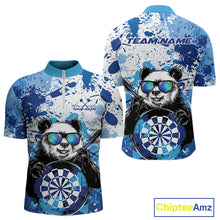 Load image into Gallery viewer, Custom Blue Splatter Funny Panda Dart Quarter-Zip Shirt For Men, Funny Dart Team Jerseys IPHW10002