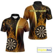 Load image into Gallery viewer, Custom Black And Gold Flame Dartboard Dart Team Men Polo Shirt, Fire Dart Jersey IPHW9991