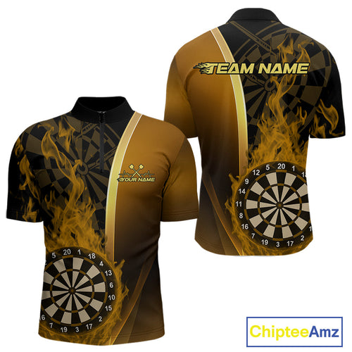 Custom Black And Gold Flame Dartboard Dart Team Men Quarter-Zip Shirt, Fire Dart Jersey IPHW9991