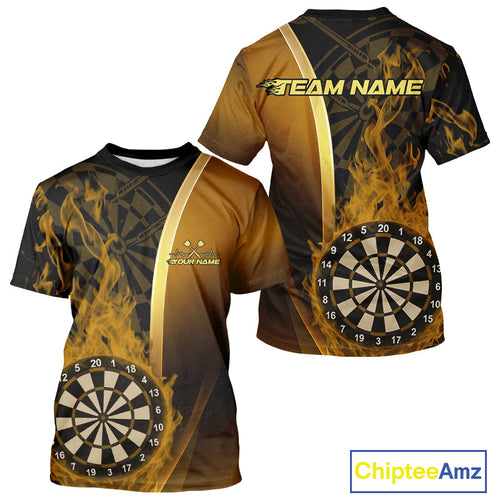 Custom Black And Gold Flame Dartboard Dart Team Men T-Shirts, Fire Dart Jersey IPHW9991