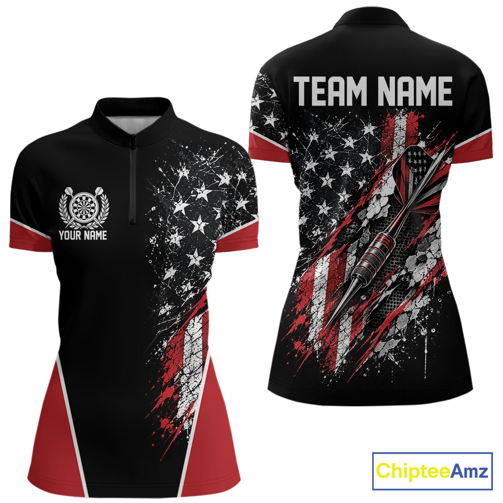 Custom Black And Red Grunge Vintage American Patriotic Dart Women Quarter-Zip Shirt IPHW12511