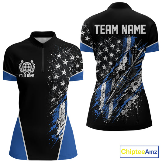 Custom Black And Blue Grunge Vintage American Patriotic Dart Women Quarter-Zip Shirt IPHW12512