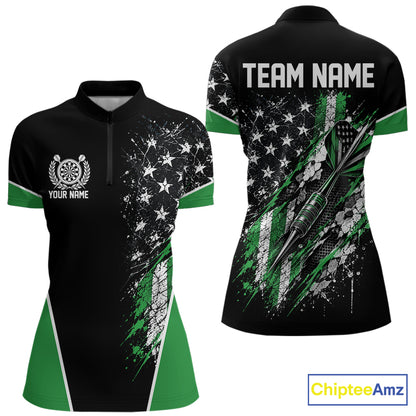 Custom Black And Green Grunge Vintage American Patriotic Dart Women Quarter-Zip Shirt IPHW12514