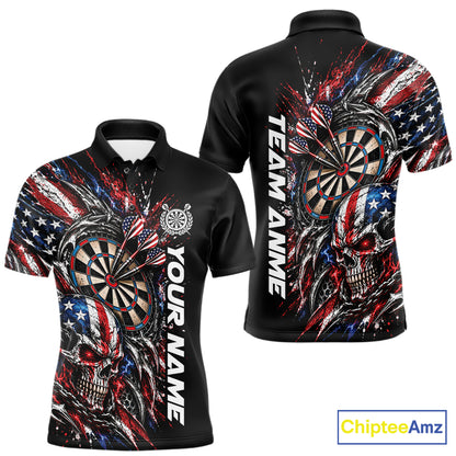 Custom Patriotic American Flag Skull Dart Men Polo Shirt, Dart Team Jersey IPHW12521