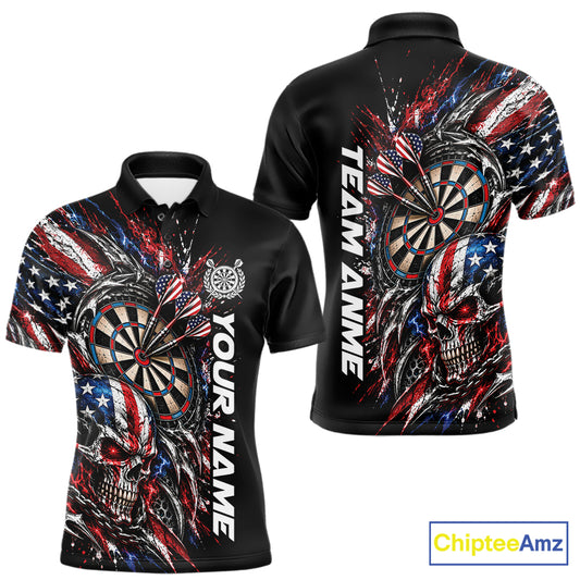 Custom Patriotic American Flag Skull Dart Men Polo Shirt, Dart Team Jersey IPHW12521