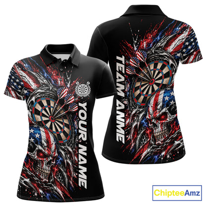 Custom Patriotic American Flag Skull Dart Women Polo Shirt, Dart Team Jersey IPHW12521