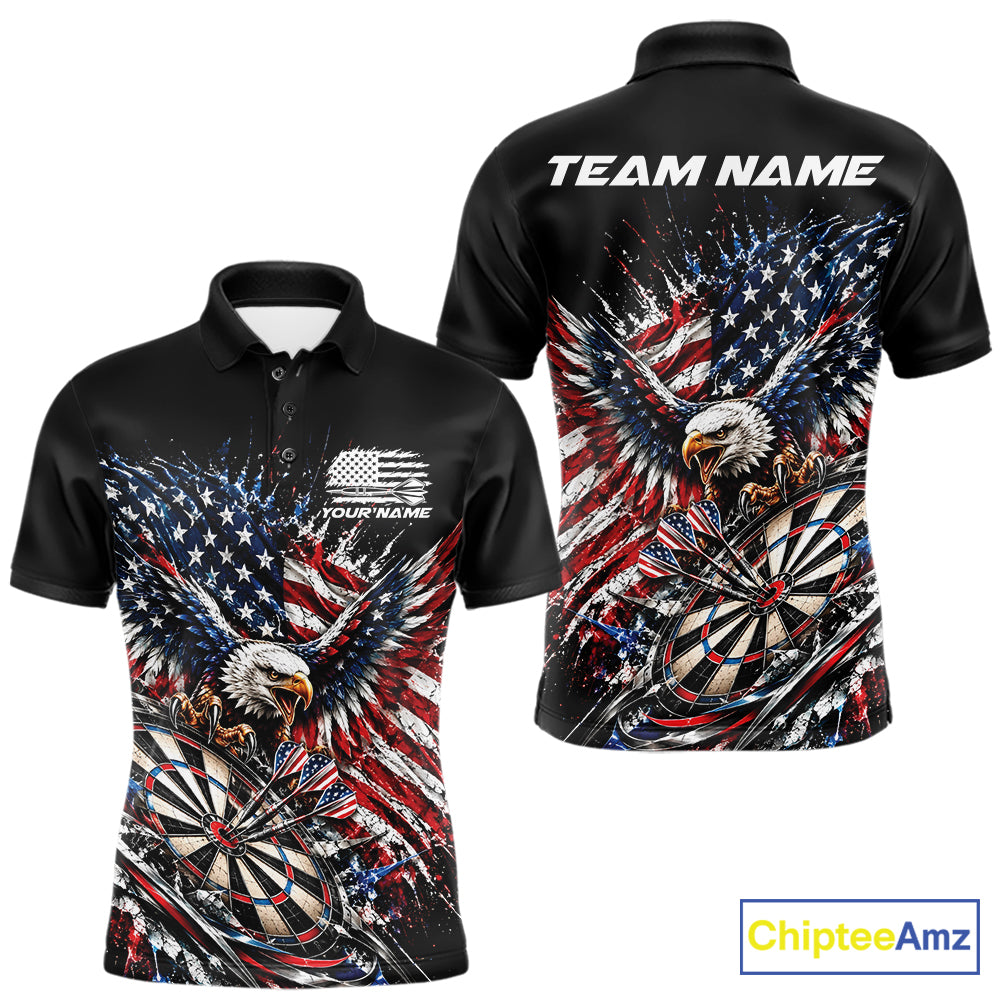 Custom Patriotic American Flag Eagle Dart Men Polo Shirt, US Dart Team Shirt IPHW12531