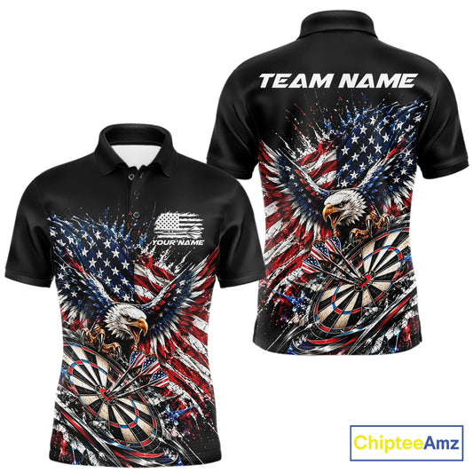 Custom Patriotic American Flag Eagle Dart Men Polo Shirt, US Dart Team Shirt IPHW12531