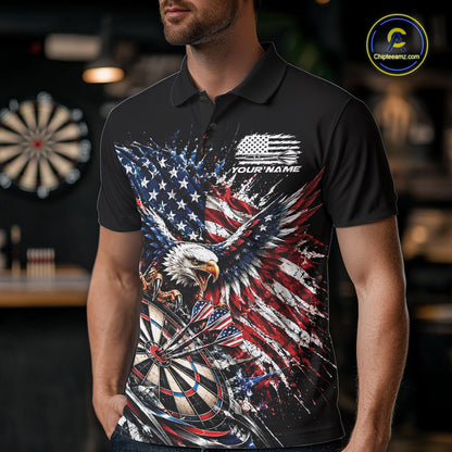 Custom Patriotic American Flag Eagle Dart Men Polo Shirt, US Dart Team Shirt IPHW12531