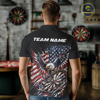 Custom Patriotic American Flag Eagle Dart Men Polo Shirt, US Dart Team Shirt IPHW12531