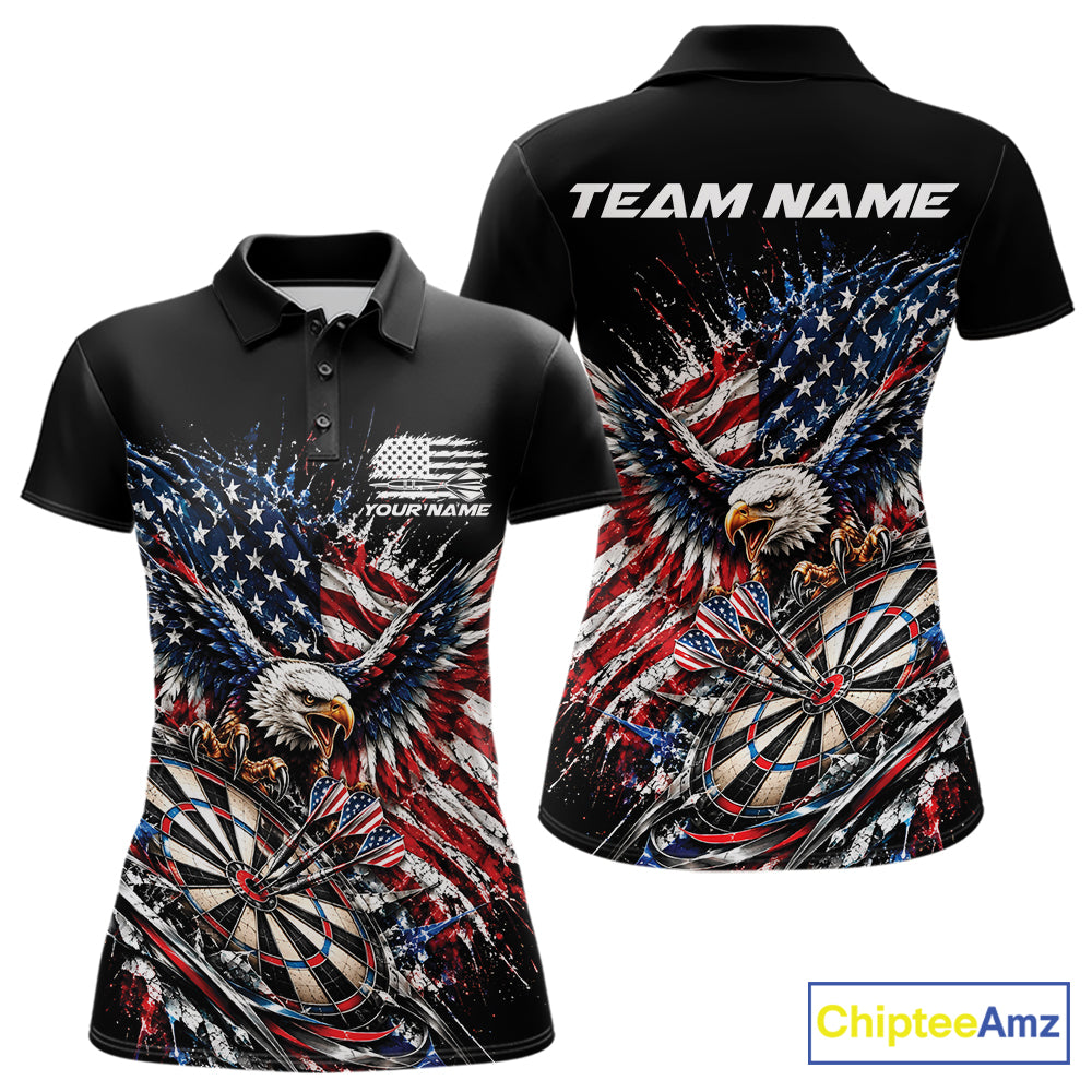 Custom Patriotic American Flag Eagle Dart Women Polo Shirt, US Dart Team Shirt IPHW12531